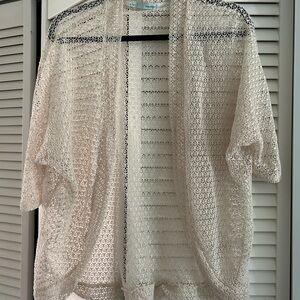 Maurices Ivory Open-Knit Short Sleeve Cardigan